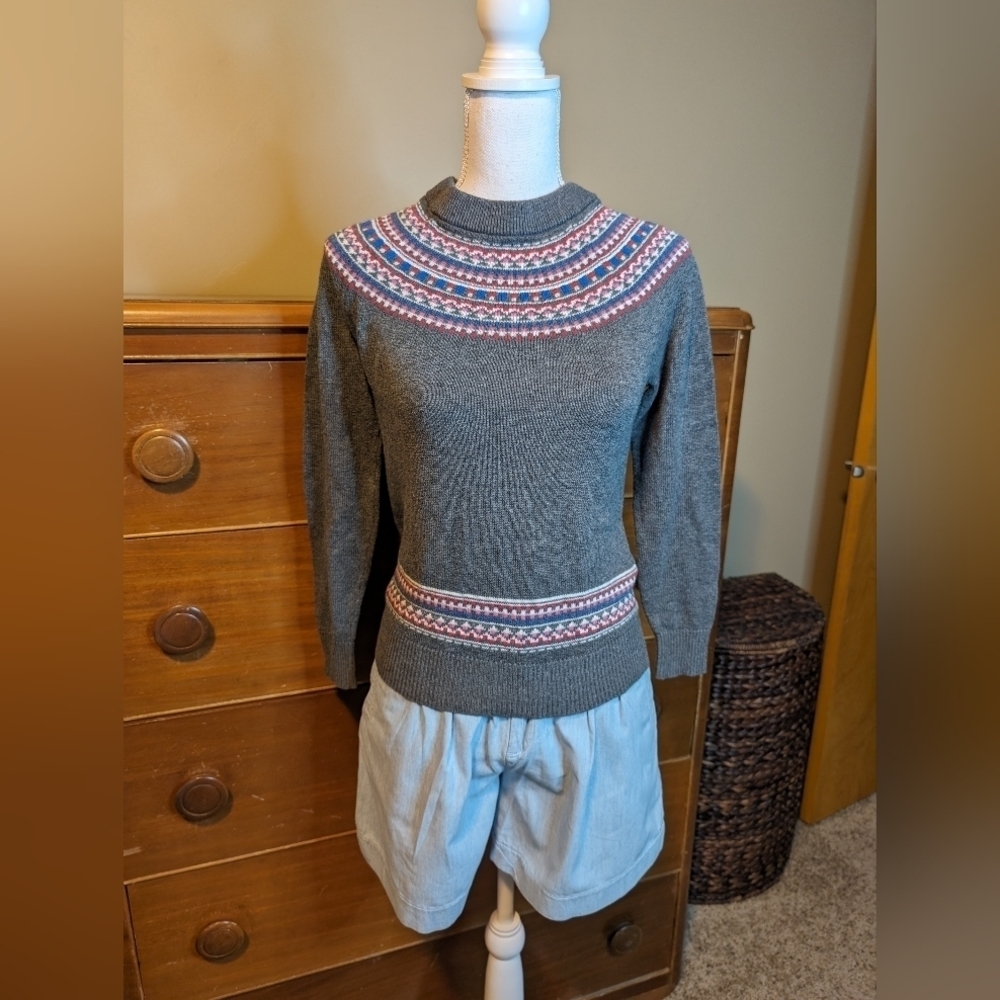 Gap Stripe Collar Scoop Neck Gray Sweater
